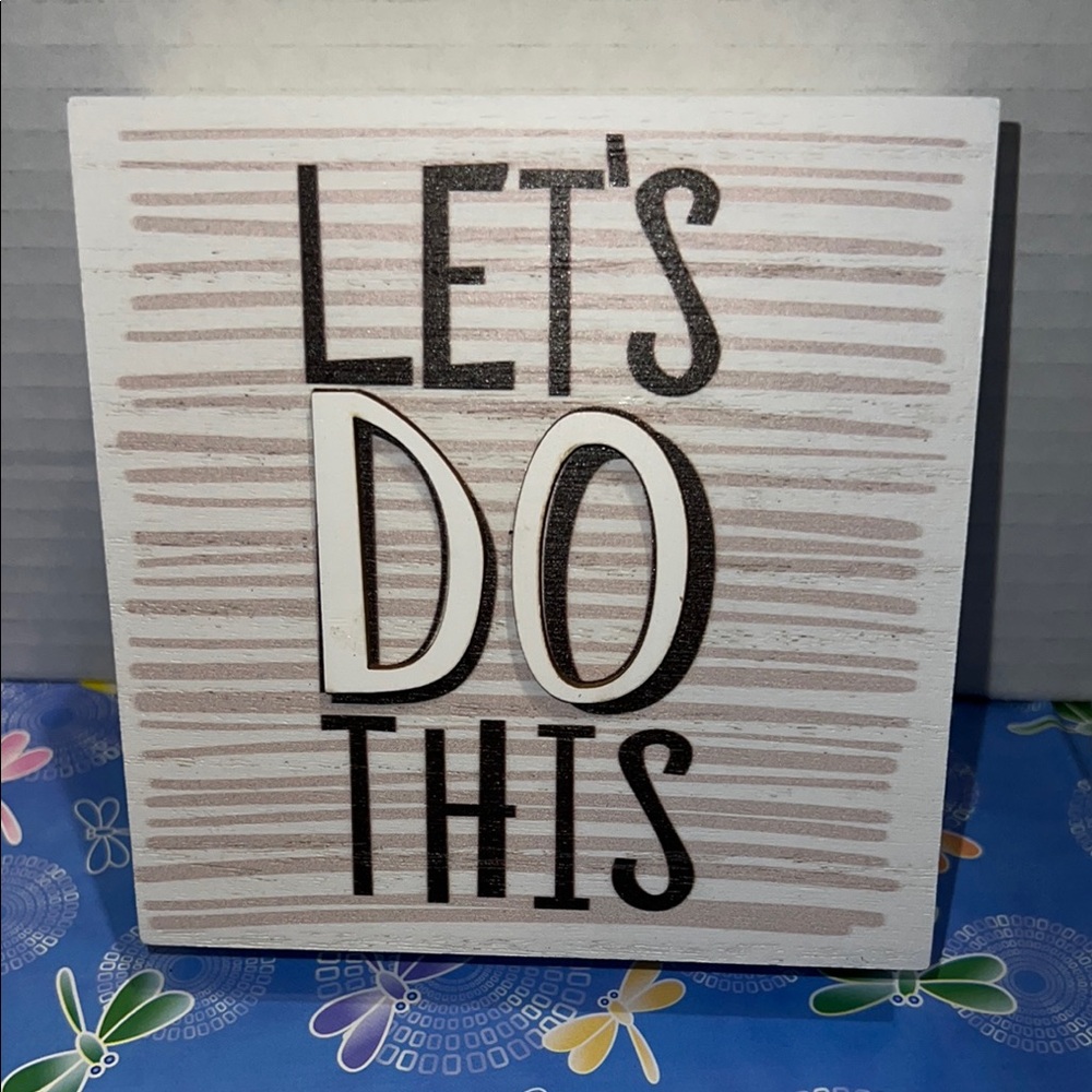 New Motivational Wood Block Table Too Shelf Decor Black & White Text (BIN)